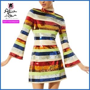 Alice + Olivia Mailynn Sequin Striped Multicolored Mini Dress